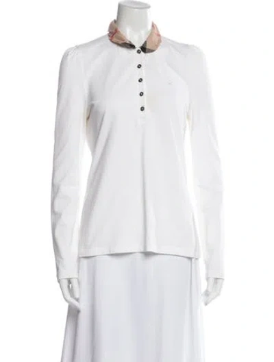 Pre-owned Burberry Plaid Print Long Sleeve Polo In White