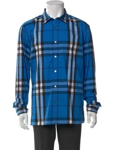 Pre-owned Burberry Plaid Print Long Sleeve Shirt In Blue
