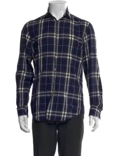 Pre-owned Burberry Plaid Print Long Sleeve Shirt In Blue