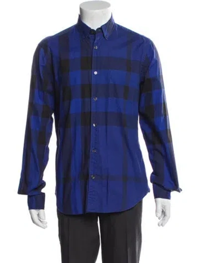 Pre-owned Burberry Plaid Print Long Sleeve Shirt In Blue