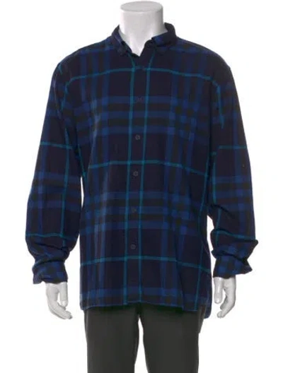Pre-owned Burberry Plaid Print Long Sleeve Shirt In Blue
