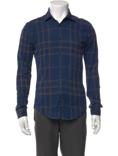 Pre-owned Burberry Plaid Print Long Sleeve Shirt In Blue
