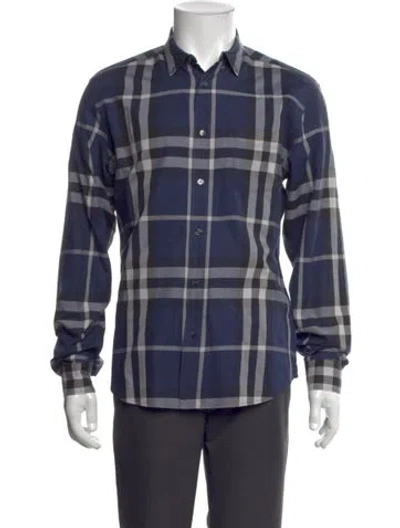Pre-owned Burberry Plaid Print Long Sleeve Shirt In Blue