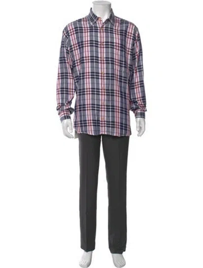 Pre-owned Burberry Plaid Print Long Sleeve Shirt In Blue