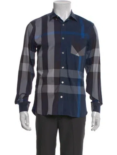 Pre-owned Burberry Plaid Print Long Sleeve Shirt In Blue