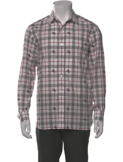 Pre-owned Burberry Plaid Print Long Sleeve Shirt In White