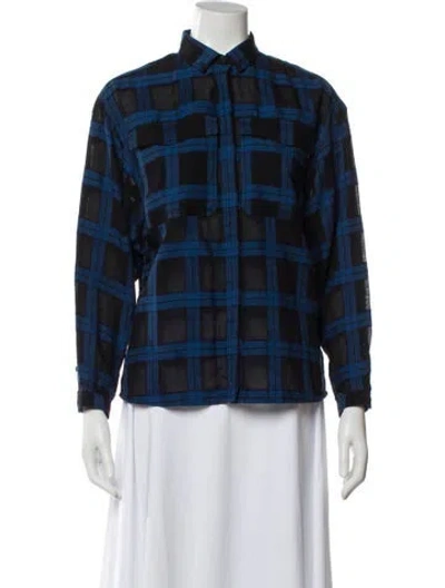 Pre-owned Burberry Plaid Print Long Sleeve Top In Blue