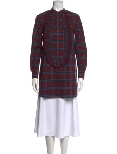 Pre-owned Burberry Plaid Print Long Sleeve Tunic In Burgundy