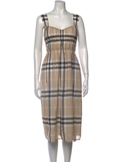 Pre-owned Burberry Plaid Print Midi Length Dress In Brown