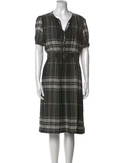 Pre-owned Burberry Plaid Print Midi Length Dress In Gray