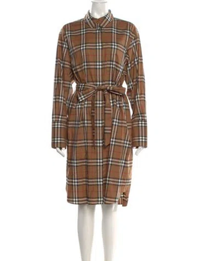 Pre-owned Burberry Plaid Print Midi Length Dress W/ Tags In Brown