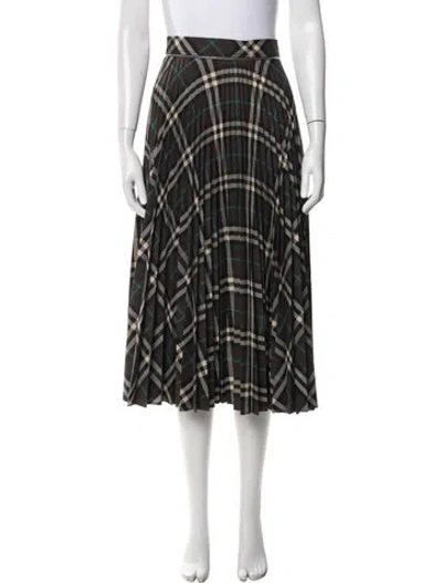 Pre-owned Burberry Plaid Print Midi Length Skirt In Brown