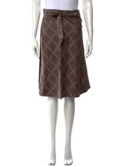Pre-owned Burberry Plaid Print Midi Length Skirt In Brown