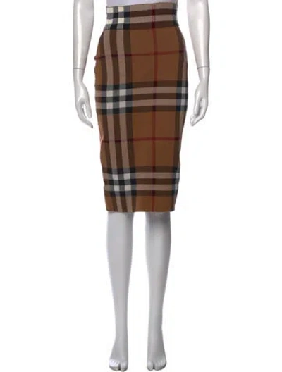 Pre-owned Burberry Plaid Print Midi Length Skirt W/ Tags In Brown