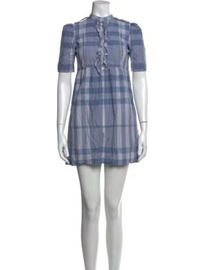 Pre-owned Burberry Plaid Print Mini Dress In Blue