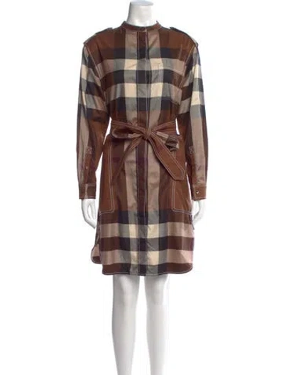 Pre-owned Burberry Plaid Print Mini Dress In Brown