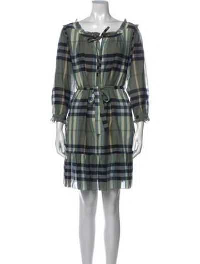 Pre-owned Burberry Plaid Print Mini Dress In Green