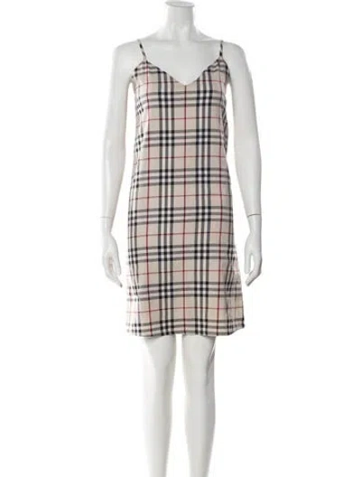Pre-owned Burberry Plaid Print Mini Dress In Neutral