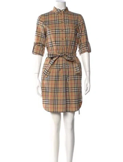 Pre-owned Burberry Plaid Print Mini Dress In Neutral