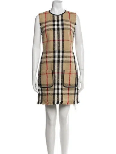 Pre-owned Burberry Plaid Print Mini Dress In Neutral