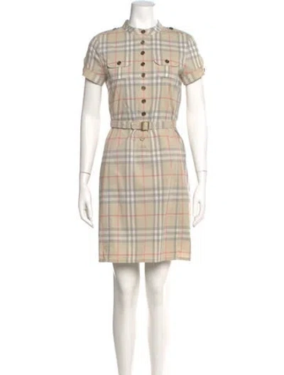 Pre-owned Burberry Plaid Print Mini Dress In Neutral