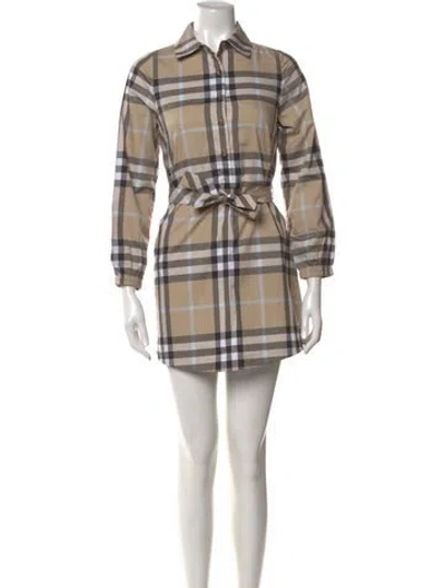 Pre-owned Burberry Plaid Print Mini Dress In Neutral