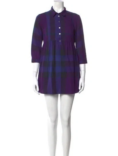 Pre-owned Burberry Plaid Print Mini Dress In Purple