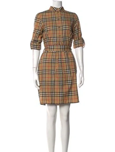 Pre-owned Burberry Plaid Print Mini Dress W/ Tags In Neutrals