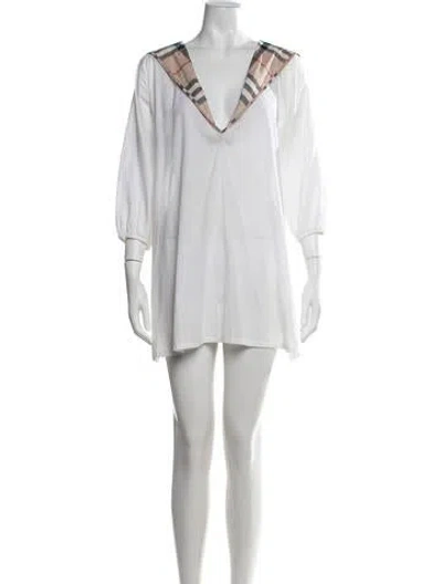 Pre-owned Burberry Plaid Print Mini Dress In White