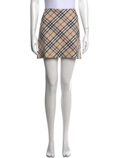 Pre-owned Burberry Plaid Print Mini Skirt In Neutral