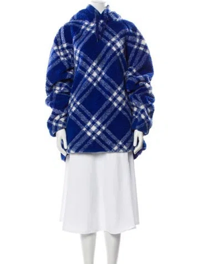 Pre-owned Burberry Plaid Print Mock Neck Sweater In Blue