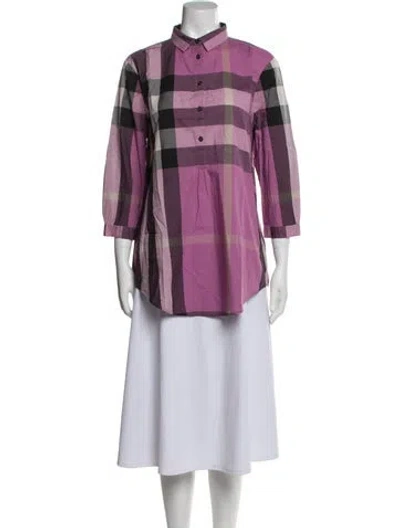 Pre-owned Burberry Plaid Print Mock Neck Tunic In Purple