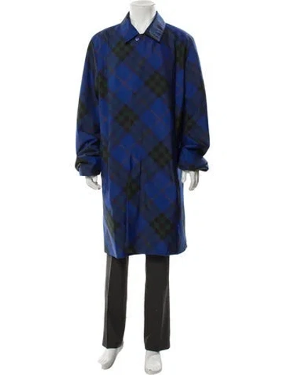 Pre-owned Burberry Plaid Print Overcoat In Blue