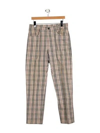 Pre-owned Burberry Plaid Print Pants In Neutral
