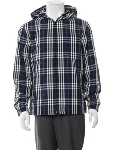 Pre-owned Burberry Plaid Print Parka In Blue