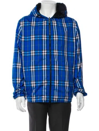 Pre-owned Burberry Plaid Print Parka In Blue