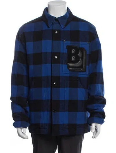 Pre-owned Burberry Plaid Print Peacoat In Blue