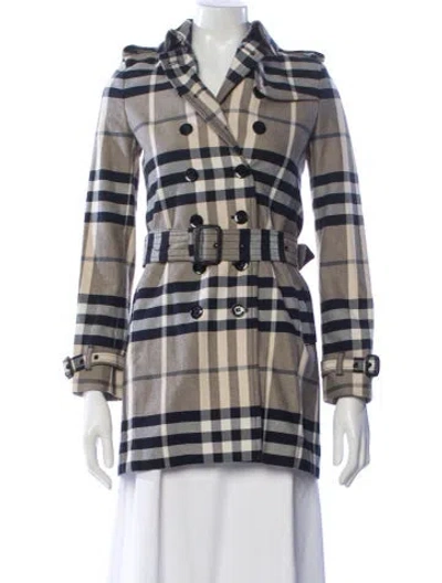 Pre-owned Burberry Plaid Print Peacoat In Neutral