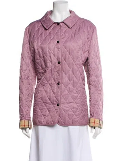 Pre-owned Burberry Plaid Print Puffer Coat In Purple