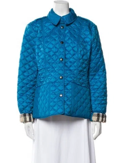Pre-owned Burberry Plaid Print Puffer Jacket In Blue
