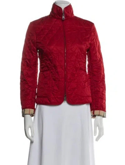 Pre-owned Burberry Plaid Print Puffer Jacket In Red