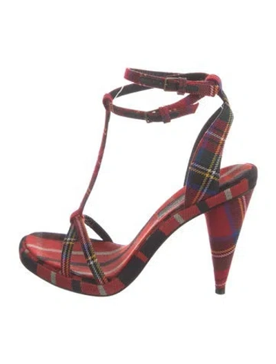 Pre-owned Burberry Plaid Print Sandals In Red