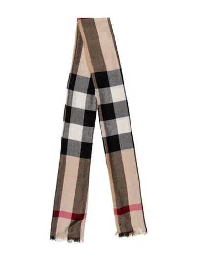 Pre-owned Burberry Plaid Print Scarf In Neutral