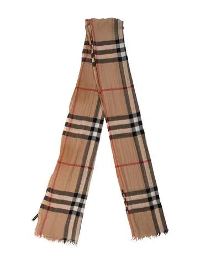 Pre-owned Burberry Plaid Print Scarf In Neutral