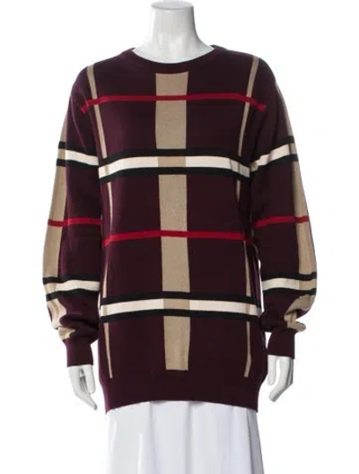 Pre-owned Burberry Plaid Print Scoop Neck Sweater In Burgundy