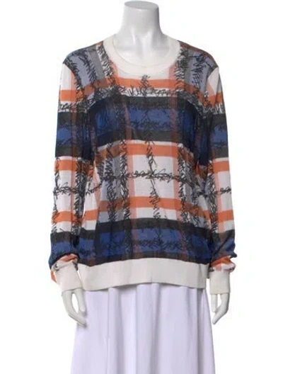 Pre-owned Burberry Plaid Print Scoop Neck Sweater In White