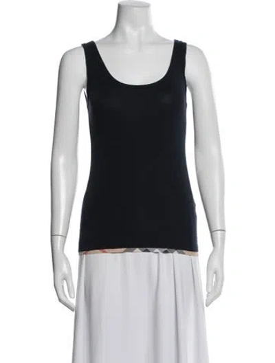 Pre-owned Burberry Plaid Print Scoop Neck Top In Blue