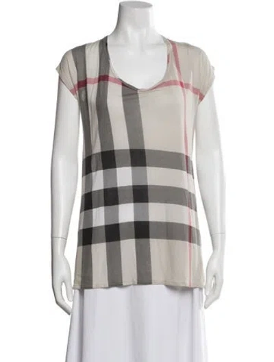 Pre-owned Burberry Plaid Print Scoop Neck T-shirt In Neutral