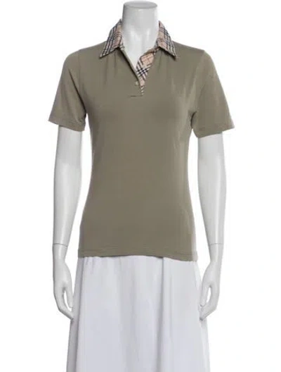 Pre-owned Burberry Plaid Print Short Sleeve Polo In Green
