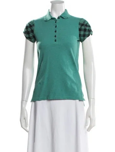 Pre-owned Burberry Plaid Print Short Sleeve Polo In Green